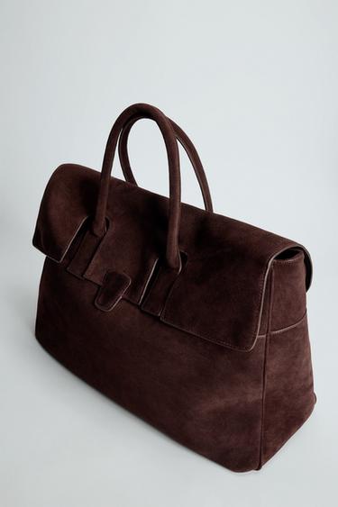 LEATHER HANDBAG - Burgundy Red by Zara