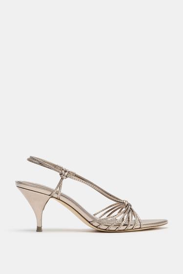 LEATHER KNOTTED STRAPPY SANDALS - Bronze by Zara