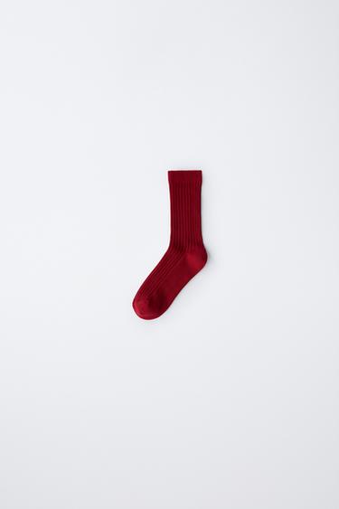 LONG RIBBED SOCKS - Red by Zara