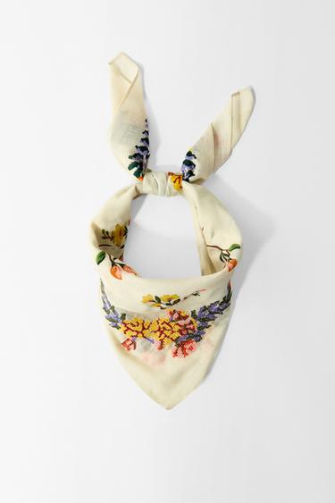 EMBROIDERED COTTON SCARF - Ecru by Zara