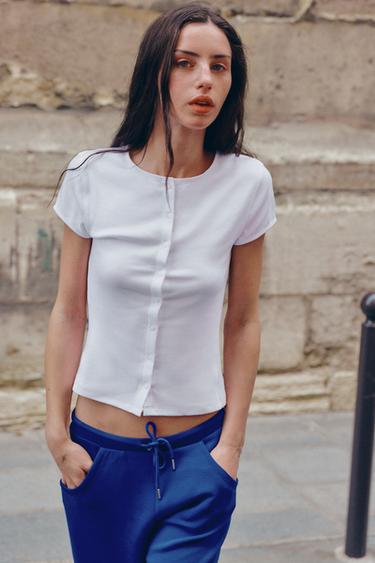 RIB BUTTON-UP T-SHIRT - White by Zara