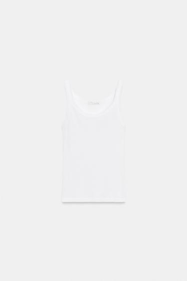RIBBED COTTON VEST TOP - White by Zara