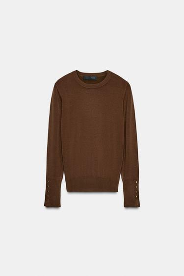 BASIC PLAIN KNIT JUMPER - Chocolate by Zara