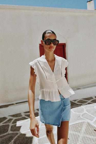 EMBROIDERED RUFFLE TOP - White by Zara
