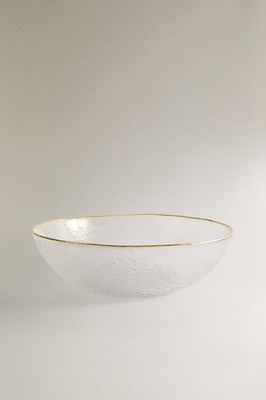 RAISED GLASS SALAD BOWL WITH GOLD RIM - Transparent by Zara