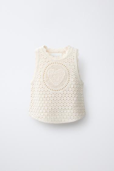 HEART CROCHET KNIT TOP - Ecru by Zara