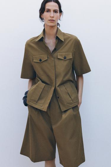 ZW COLLECTION COTTON BERMUDA SHORTS WITH DARTS - Olive green by Zara - Image 0