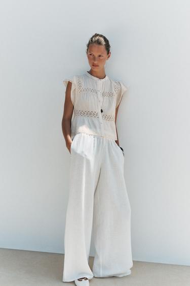 RUSTIC CROCHET LADDER STITCH TOP - Light beige by Zara - Image 0