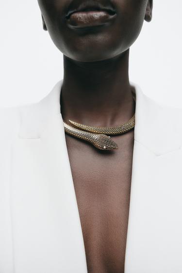 SNAKESKIN PRINT CHOKER NECKLACE - Aged gold by Zara