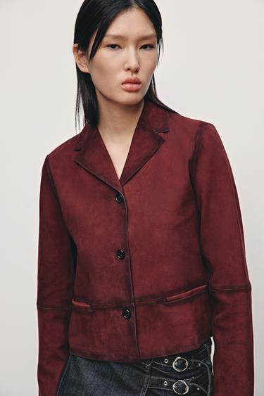 100% SUEDE LEATHER JACKET ZW COLLECTION LIMITED EDITION - Wine by Zara