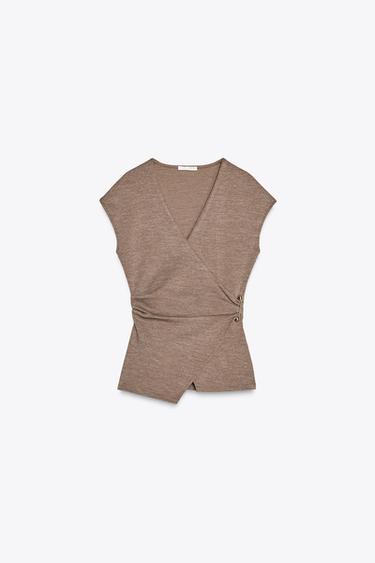 TEXTURED CLASP TOP - Light brown by Zara
