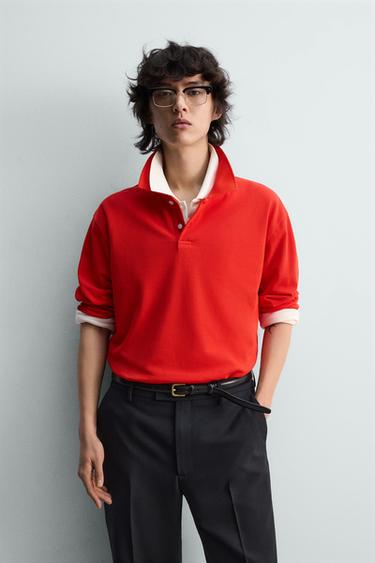 REGULAR FIT PIQUÉ STRUCTURE POLO SHIRT - Red by Zara