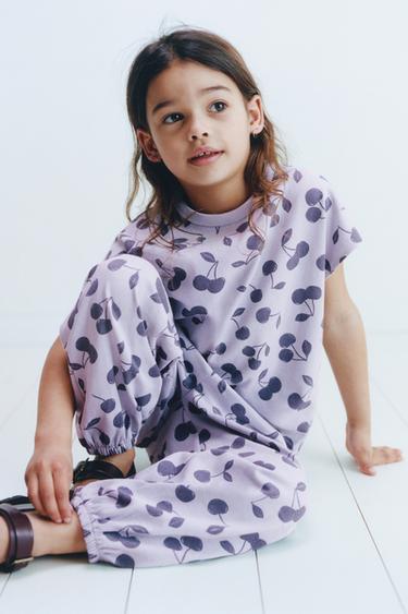 CHERRY PRINT T-SHIRT AND SAROUEL TROUSERS SET - Blue / Lavender by Zara