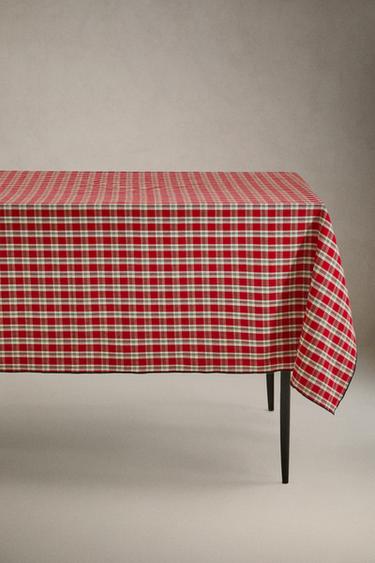 DYED THREAD COTTON CHRISTMAS TABLECLOTH - Red by Zara