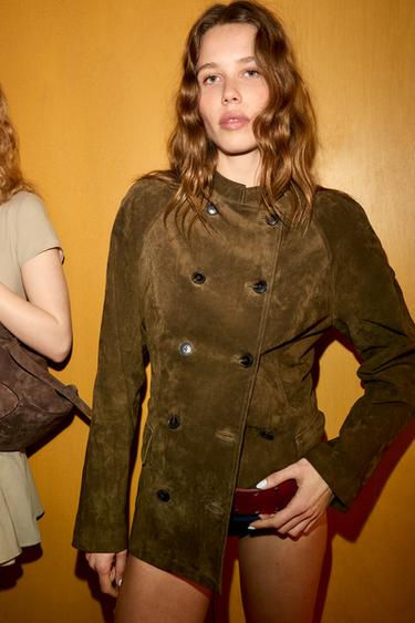 FITTED 100% LEATHER SUEDE JACKET - Light khaki by Zara