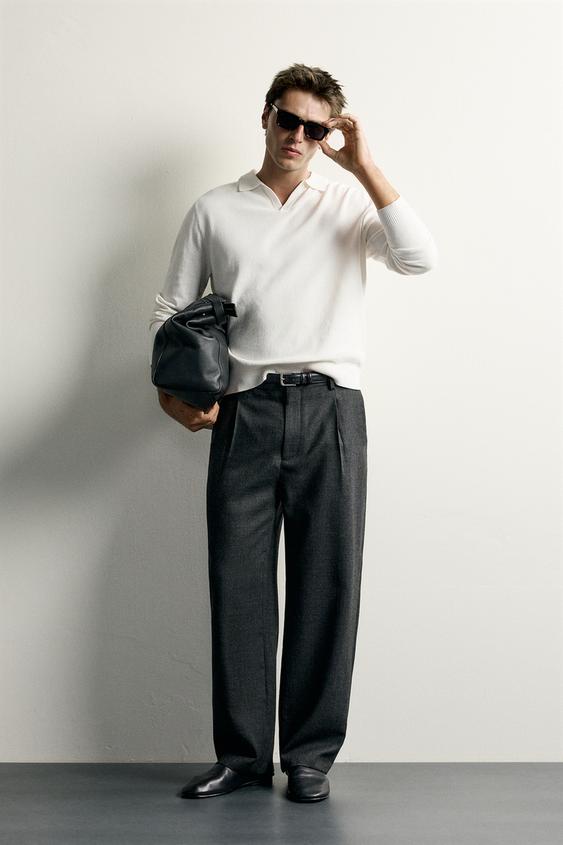 COTTON-LINEN REGULAR FIT KNIT POLO SHIRT - Ecru by Zara - Image 0