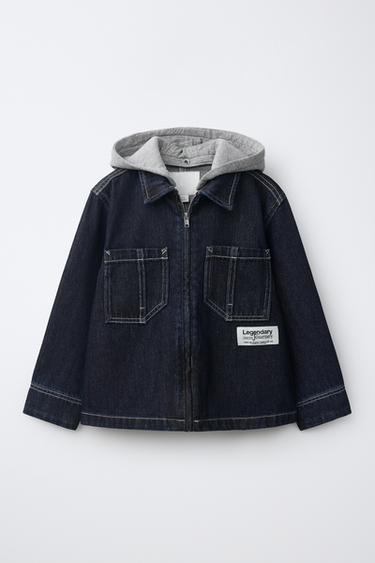 DENIM OVERSHIRT WITH DETACHABLE FLEECE HOOD - Indigo by Zara