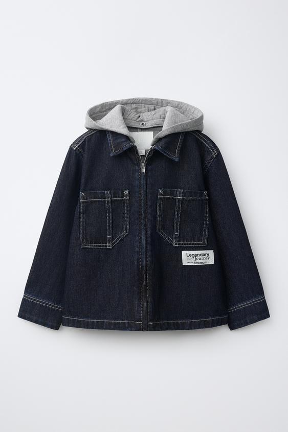 DENIM OVERSHIRT WITH DETACHABLE FLEECE HOOD - Indigo by Zara - Image 0