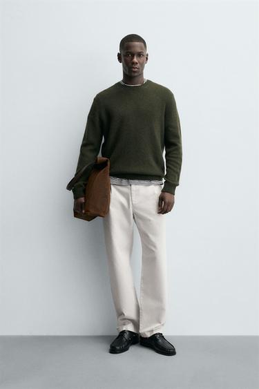 REGULAR FIT WOOL BLEND JUMPER - Khaki by Zara
