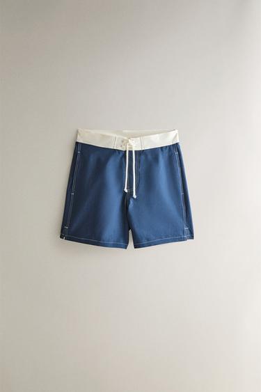 MID-LENGTH BEACH SWIMMING TRUNKS WITH SEAMS - Blue by Zara