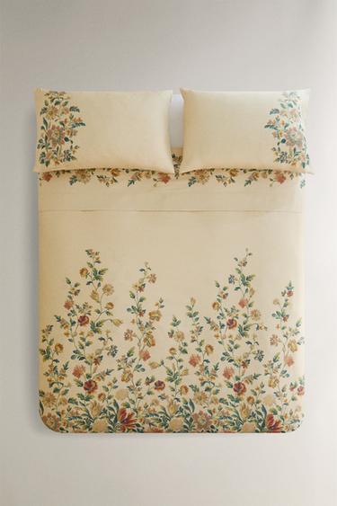 FLORAL PRINT SATEEN DUVET COVER - Ecru by Zara