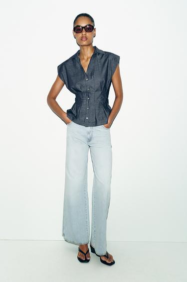 Z1975 STRAIGHT LOW-RISE JEANS WITH SEAM DETAIL - Light blue by Zara