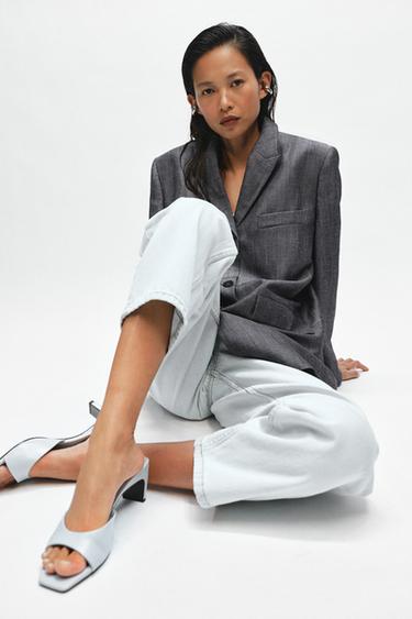 LEATHER HEELED MULES - Light Blue by Zara