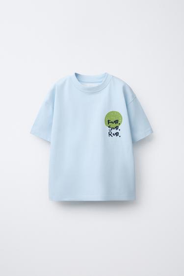PRINTED AND EMBROIDERED T-SHIRT - Sky blue by Zara