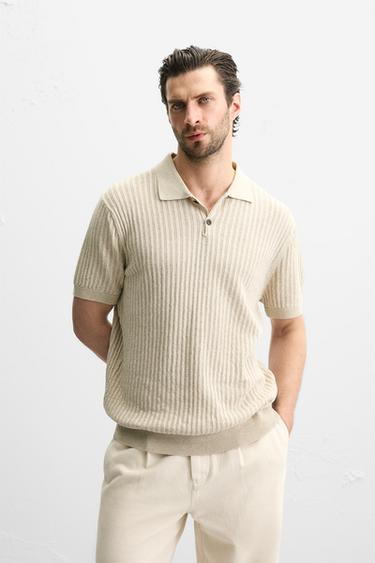 RIB KNIT POLO SHIRT - Light beige by Zara
