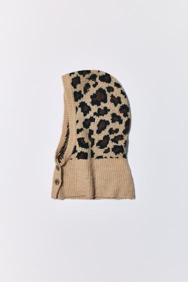ANIMAL PRINT KNIT BALACLAVA - Brown by Zara
