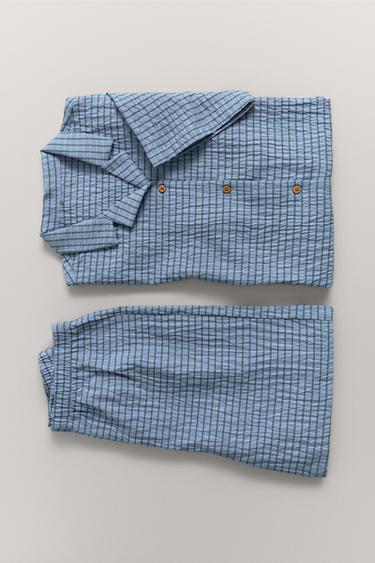 6-14 YEARS/ CHECKED SHIRT AND BERMUDA PYJAMAS - Blue by Zara