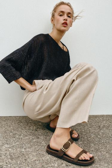 FLAT SPLIT SUEDE SANDALS - Taupe Grey by Zara