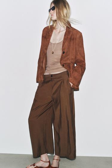 ZW COLLECTION CROPPED DARTED TROUSERS - Brown by Zara