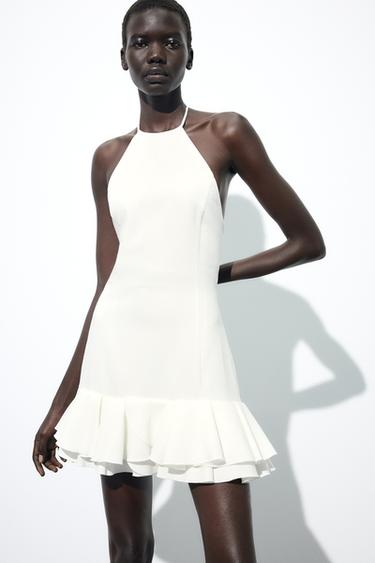 RUFFLED HALTER MINI DRESS - Ecru by Zara