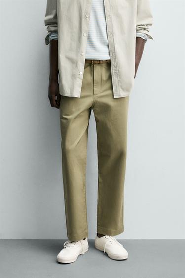 STRAIGHT-LEG CHINO TROUSERS - Greenish by Zara