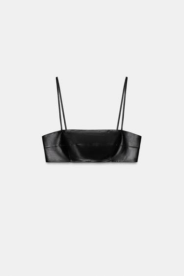 100% LEATHER BANDEAU TOP ZW COLLECTION LIMITED EDITION - Black by Zara