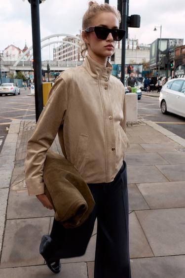 FAUX SUEDE JACKET - camel by Zara - Image 0