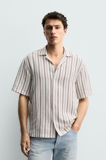 REGULAR FIT STRIPED JACQUARD SHIRT - Ecru by Zara