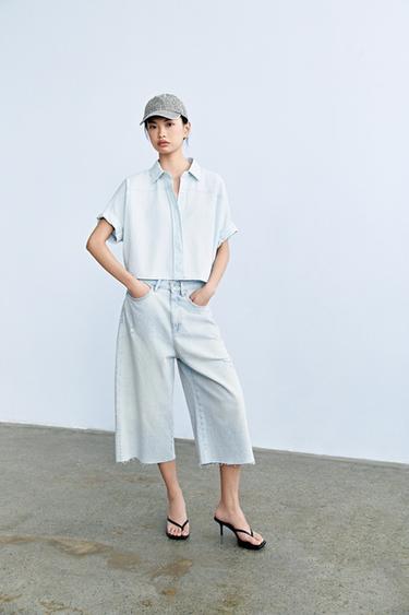 SHORT SLEEVE FLOWING SHIRT - Light blue by Zara