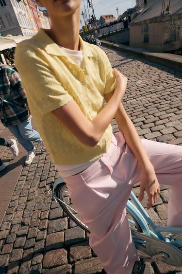 SHORT SLEEVE KNIT POLO CARDIGAN - Yellow by Zara