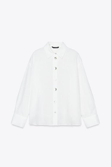 100% LINEN SHIRT WITH MIXED BUTTONS - White by Zara