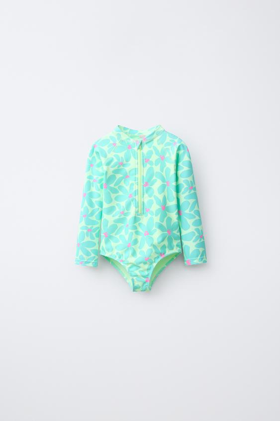 1-6 YEARS/ FLORAL PRINT SWIMSUIT - Fluorescent lime by Zara - Image 0