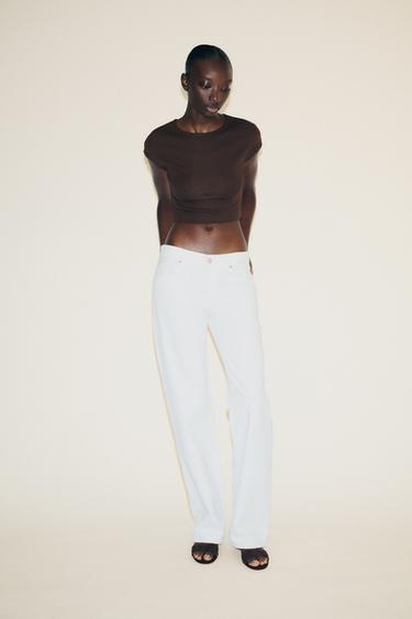 COTTON MODAL CROP T-SHIRT - Brown by Zara