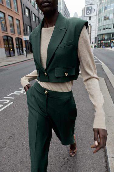 SHORT WAISTCOAT WITH FLAPS - Dark green by Zara