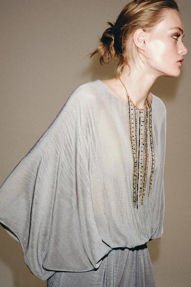 FLOWING SEMI-SHEER BODYSUIT - Mid-grey by Zara