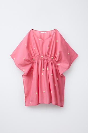 KAFTAN WITH EMBROIDERY AND MIRRORS - Fuchsia by Zara - Image 0