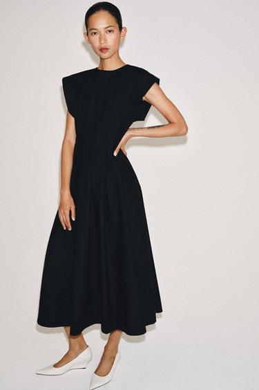 ZW COLLECTION POPLIN PLEATED DRESS - Black by Zara