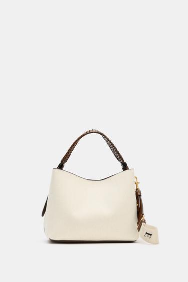 BRAIDED HANDLE CANVAS BUCKET BAG - Light beige by Zara