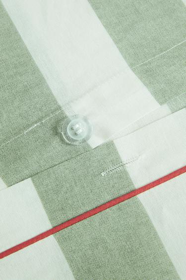 STRIPED WASHED COTTON DUVET COVER - Green by Zara