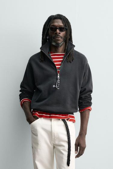 AARON LEVINE X ZARA QUARTER-ZIP SWEATSHIRT WITH TAPE DETAIL - Black by Zara